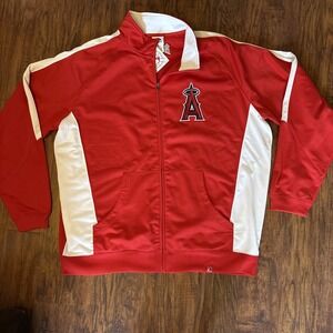 Los Angeles Angels Jacket Men's Large Red White MLB Baseball Embroidered Zip 2XL